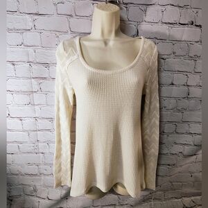 Lucky Brand Women's Pointelle Knit Thermal Scoop Grunge Long Sleeve Medium Y2K C